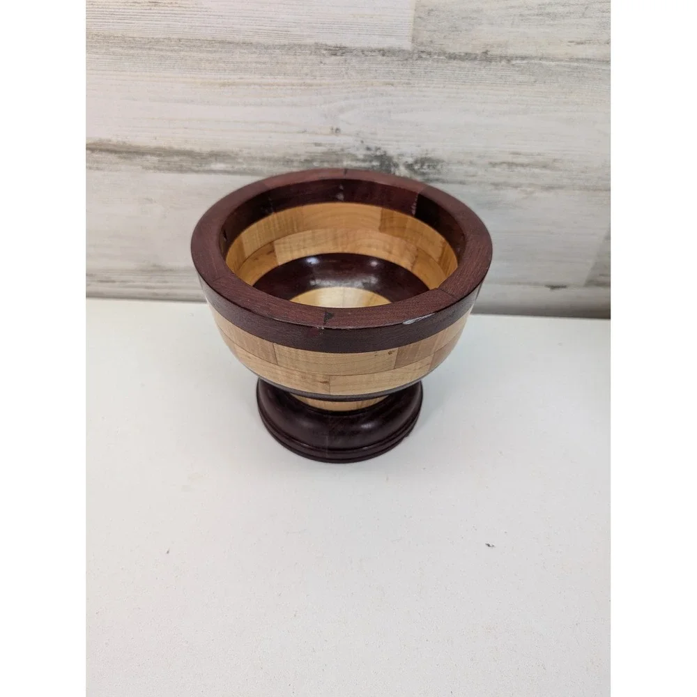 Handmade Segmented Wood Pedestal Bowl Maple Purpleheart 7.5